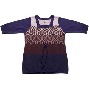 Art and Soul Woman Purple Geometric Knit Tunic Sweater 1X Drawstring 3/4 Sleeve